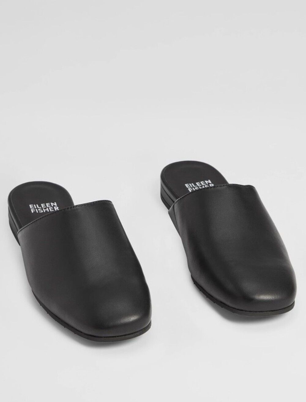 Eileen Fisher Black Scan Nappa Leather Classic Slip On Mule Flats Size 9